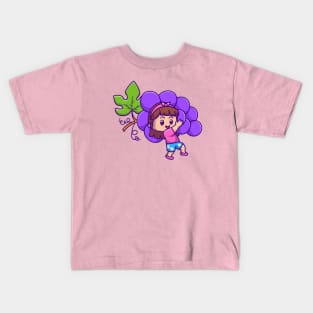 Cute Girl Holding Grape Cartoon Kids T-Shirt